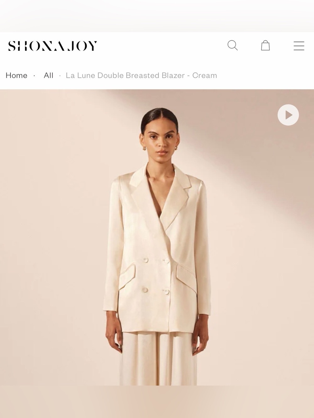 NWT Shona Joy La Lune Double Breasted Blazer - Cream